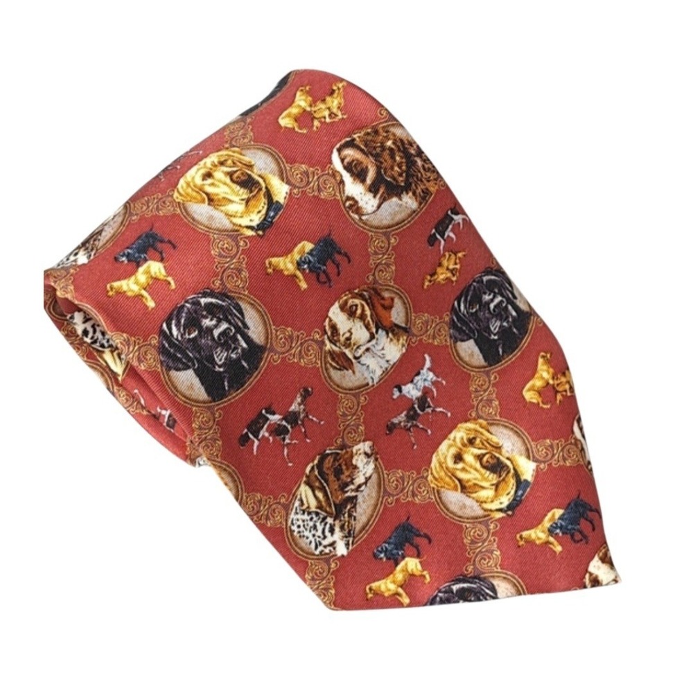Vintage 2004 Jon Q. Wright & Artists Men's 100% Silk Tie Color/Copper Dogs